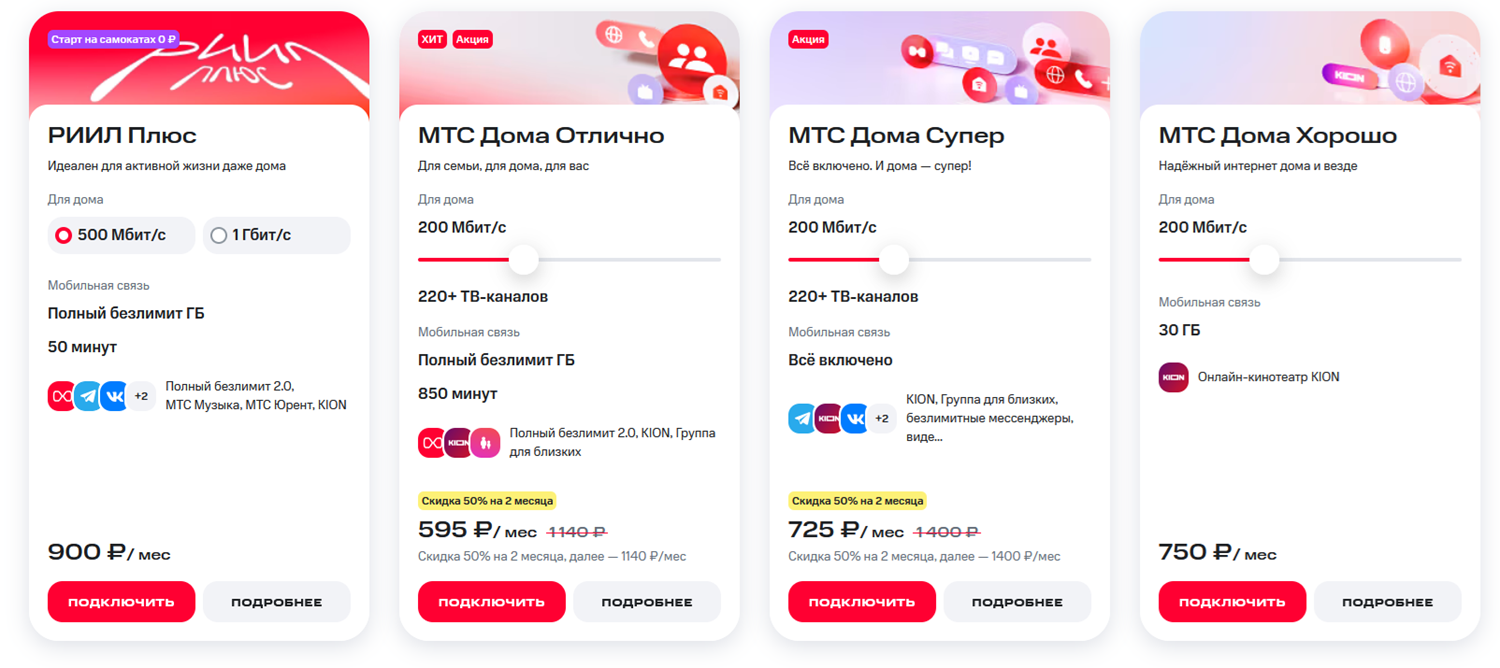 Тарифы МТС с домашним интернетом и ТВ